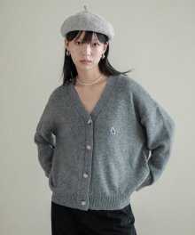 Lossy  Cashmere Patch V Cardigan_gray