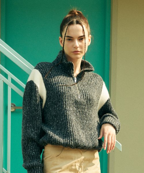 L6 COLORBLOCK HALF ZIP KNIT(тёмно-синее)