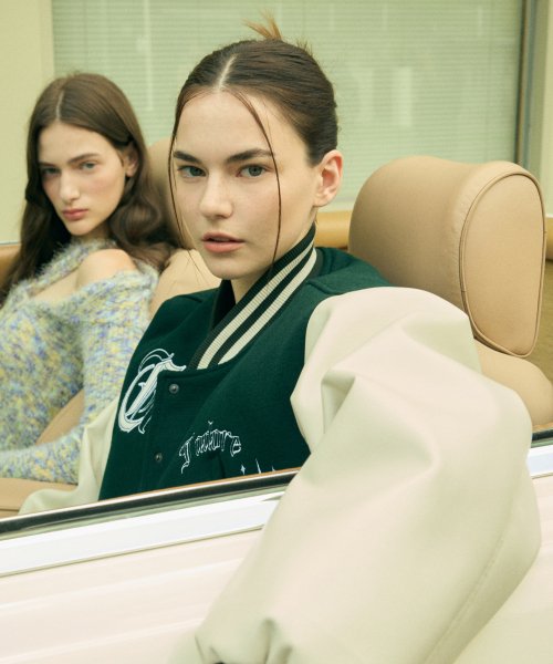 L6 CROP VARSITY JACKET(GREEN)