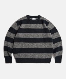 Hairy Border Stripe Knit Sweater Navy