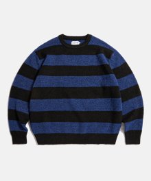 Hairy Border Stripe Knit Sweater Blue