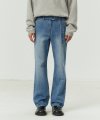 Belted Straight Mid Blue Jeans