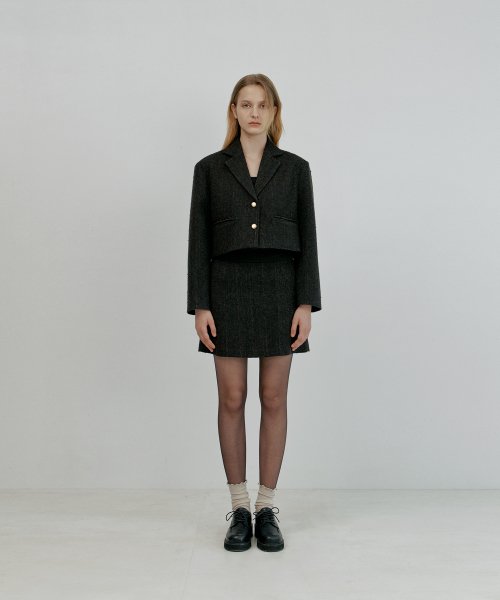 MUSINSA | ジュリアペペ Crop Boucle Tweed Jacket (Black)