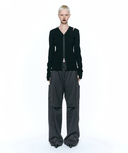 шерстяной карго стежок брюки DARK GREY