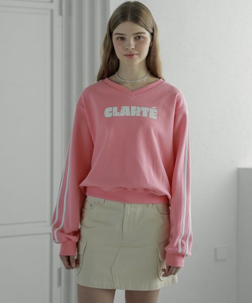 Lossy Line Point V-Neck Sweatshirt_pink