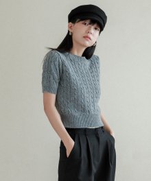 Lossy  Cashmere Cable Short-Sleeved Round Knit_darkgray