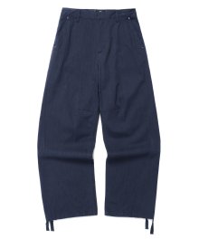 Curved Cotton Pants - Navy