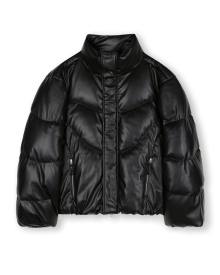 [24FW Ver.]CURVED LINE FAUX LEATHER SHORT PUFFER DOWN BLACK