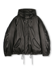 OVERSIZED M65 HOOD SHORT DOWN PARKA VEGAN LEATHER BLACK