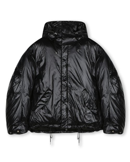 MUSINSA | BESLOW OVERSIZED M65 HOOD SHORT DOWN PARKA GLOSSY BLACK