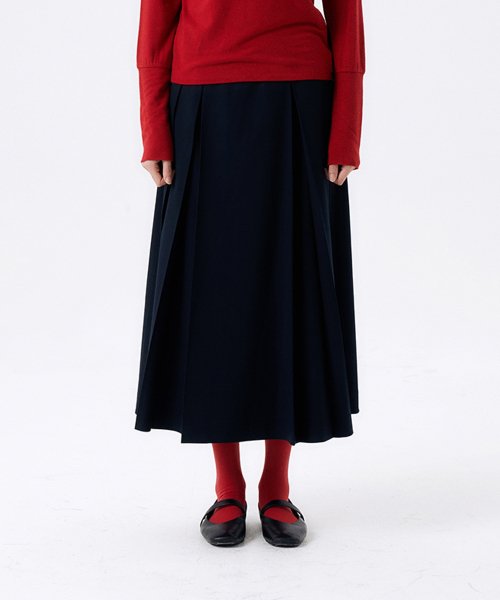 MUSINSA | HALOMINIUM Maxi pleated wrap skirt / navy 