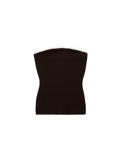 Logo Frill Knit Tube Top_brown