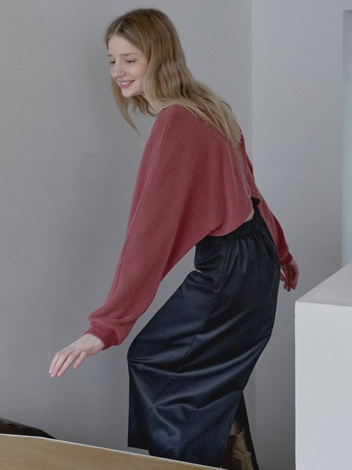 Back Slit Crop knit T-shirt - BRICK