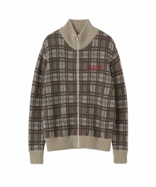 Mohair Check Zip-Up Multi Brown