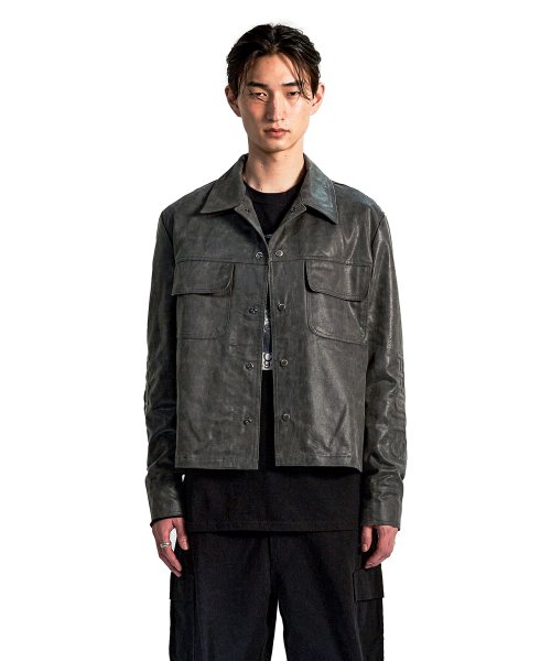 COSMIC FAUX LEATHER JACKET CHARCOAL