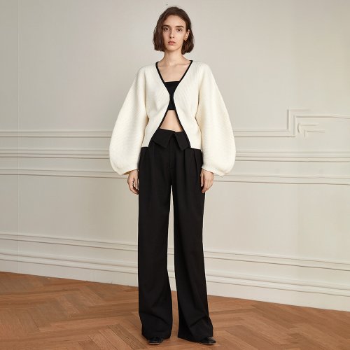 YY_Triple button high waist pants