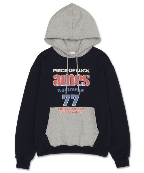 ★AMES-WORLDWIDE★LUCKY 77 HOODIE GREY★正規品/韓国直送料込 AMESーWORLDWIDE パーカー A'GEM/9 × .kom 「AMESWORLDWIDE