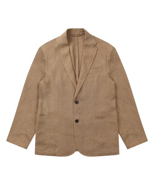 Льняной жакет с накладными карманами_Light Brown