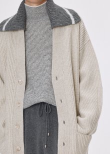 Bulky wool detachable collar coatigan_Lamb