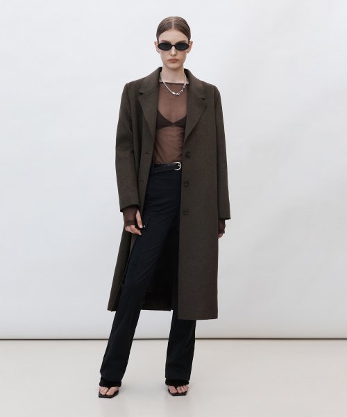 CUT OFF SINGLE LONG COAT [BROWN]
