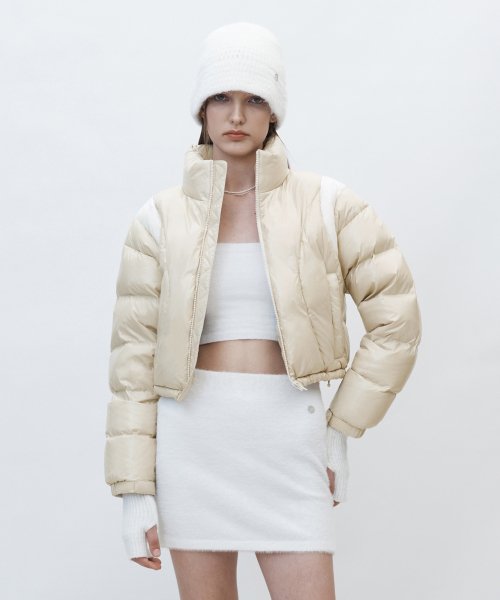 VARSITY SHORT PUFFER JACKET [BEIGE]