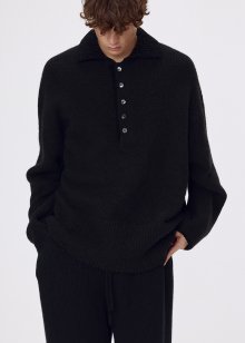 Mohair chenille collared pullover_Black