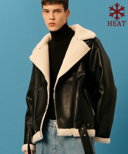 MUSINSA公式 | KOLEAT MEN Overfit Dumble Crack Rider Leather Fleece 