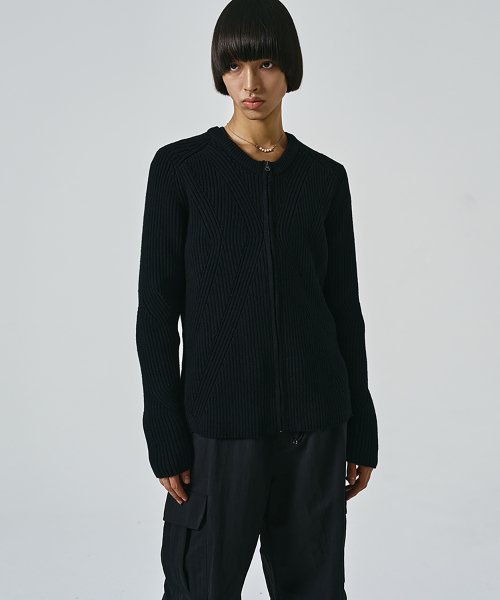 Шерстяной рибед кардиган на молнии (Black)