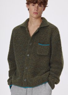 Wool boucle cropped cardigan_Olive