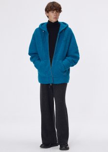 Wool boucle hooded zipup jacket_Lagoon