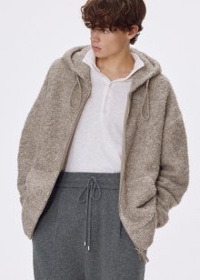 Wool boucle hooded zipup jacket_Moon rock