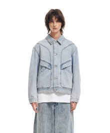 ADDOFF EMBOSSED DENIM JACKET BLUE