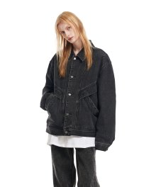 ADDOFF EMBOSSED DENIM JACKET BLACK