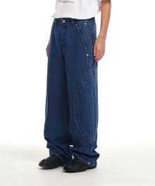 TEARDROP INCISION REAL WIDE DENIM PANTS BLUE