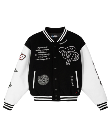 Back In Time Varsity Jacket_Black/White