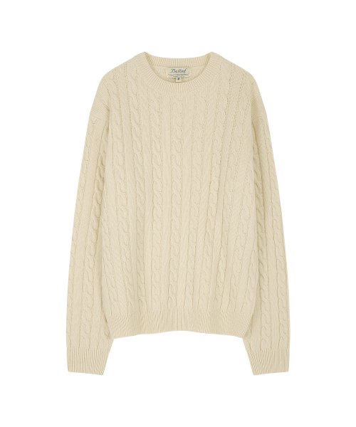 Lamswool Brushed Cable crew neck sweater (ECRU)