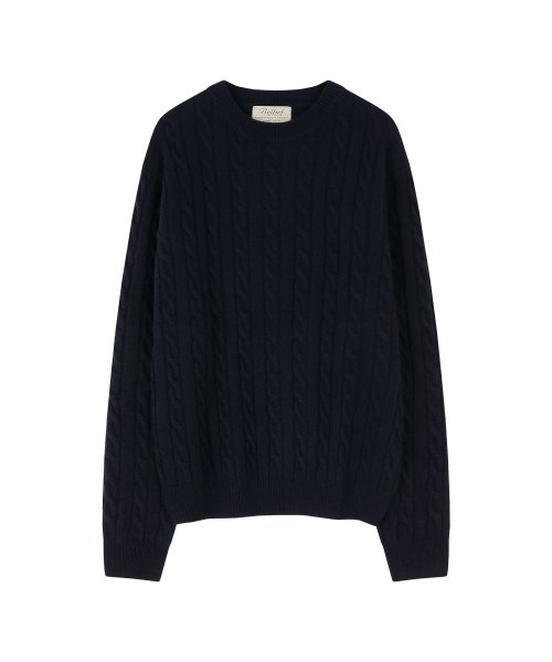Lamswool Brushed Cable crew neck sweater (NAVY)