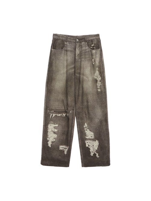 마뗑킴(MATIN KIM) VINTAGE GRAPHIC PRINTED DENIM PANTS IN BROWN