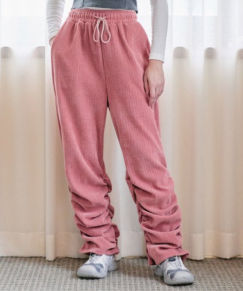 Широкие спортивные штаны со сборками [PINK]
