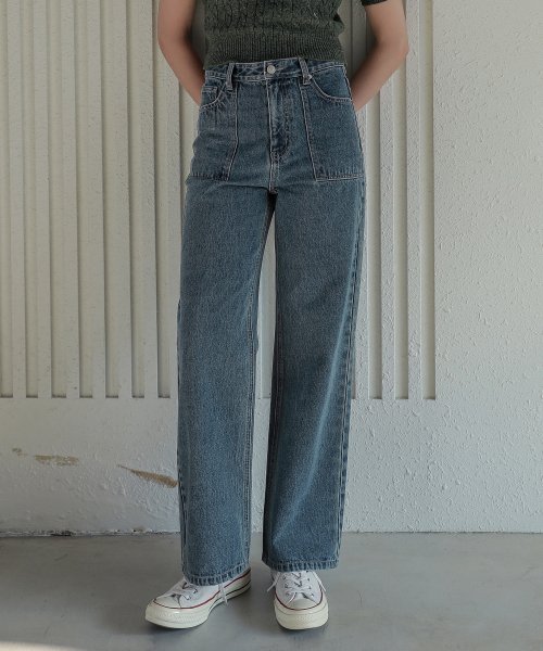 Lossy Square Pocket High Denim Pants_blue