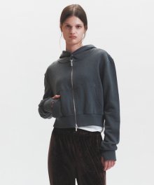 WASHED CROPPED ZIP HOODIE (CHARCOAL)