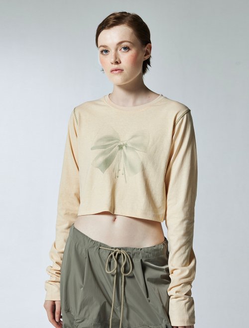 RIBBON STITCH CROP TEE - YELLOW