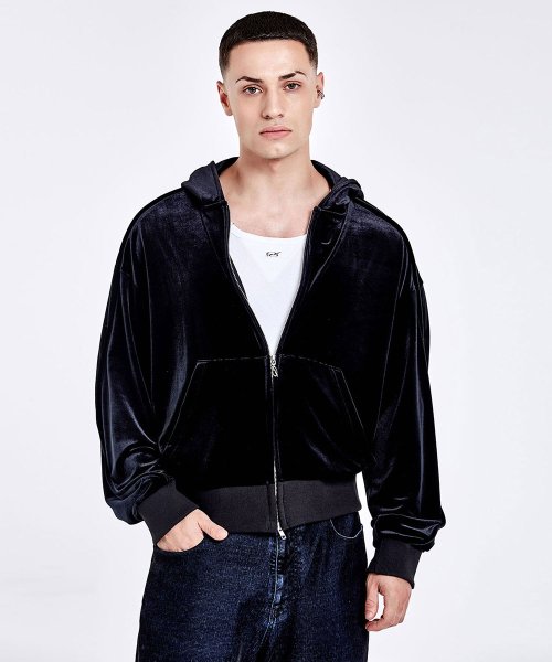 Black velvet clearance zip up hoodie