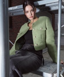 Stitch Pocket Point Wool Jacket, Light Green