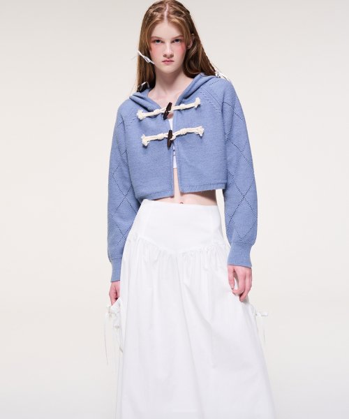 Toggle Point Hood Knit Cardigan, Sky Blue