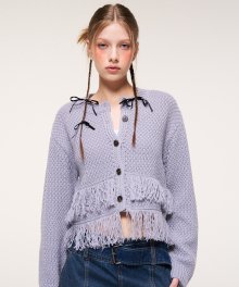 Layer Fringe Knit Cardigan, Lavender Grey
