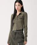 Nicole Cara Shirring Shirt KHAKI