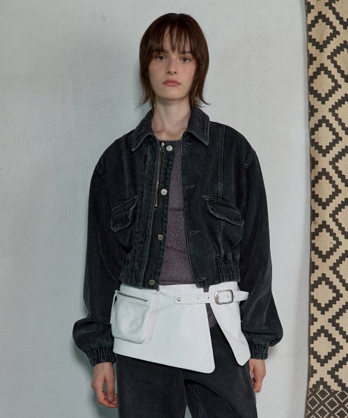 WASHED DENIM BLOUSON - BLACK