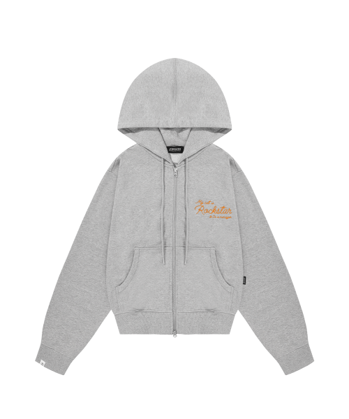 Cursive Handwriting Hoodie Zip-up (Grey)