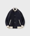 Oversized Varsity Jacket Melton Melan Wool Cloth Soft Tuch Finish (Navy)